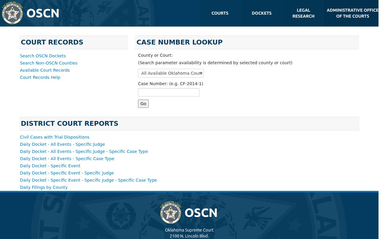 Washita County Canute warrant search OSCN case number route