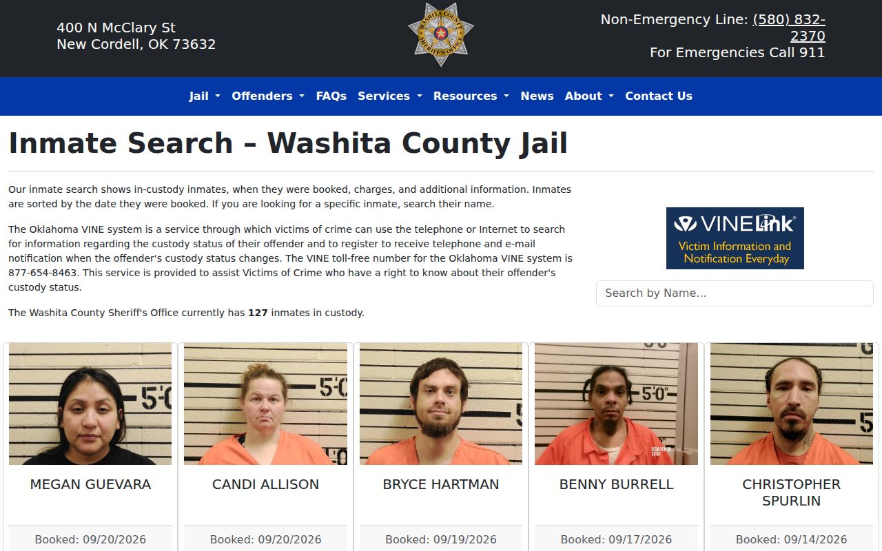 Washita County warrant lookup search by name interface