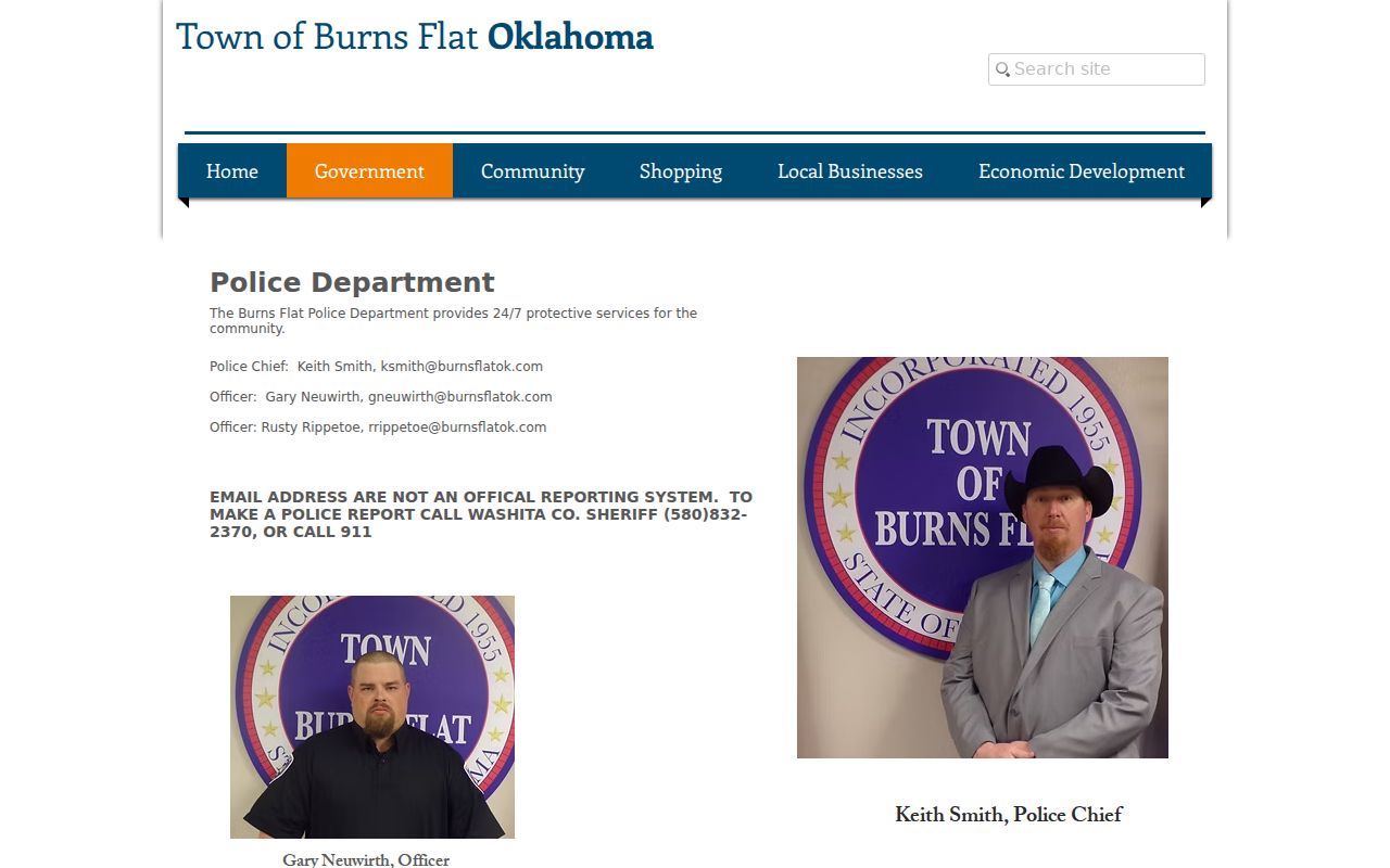 Washita County Burns Flat warrant search police page