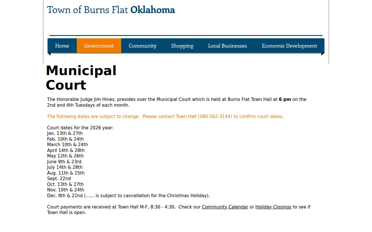 Washita County Burns Flat warrant search Town Hall court