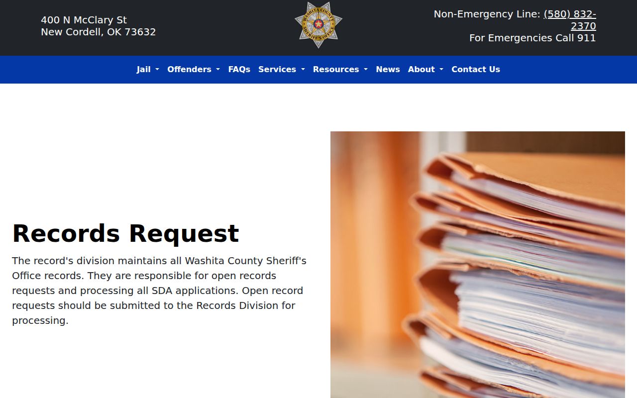 Washita County outstanding warrant records division